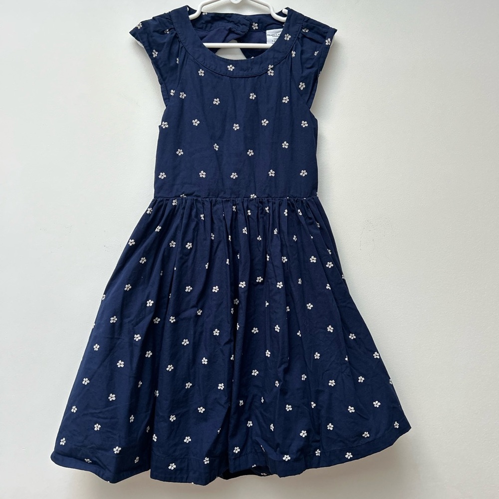 Polarn O Pyret navy blue girls dress with full skirt and open back size 7-8